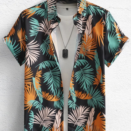 Men's Tropical Plant 3D Print Hawaiian Beach Flower Shirt Casual Slim Fashion Shirt Simple Retro Lapel Short Sleeve Shirt Top