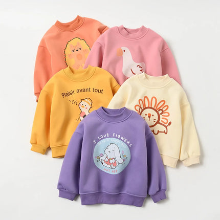 Children All-in-one Plush Sweater 3-8 Year Old Girl Cartoon Warm Pullover Boys Autumn and Winter Fashion Printed Sports Top