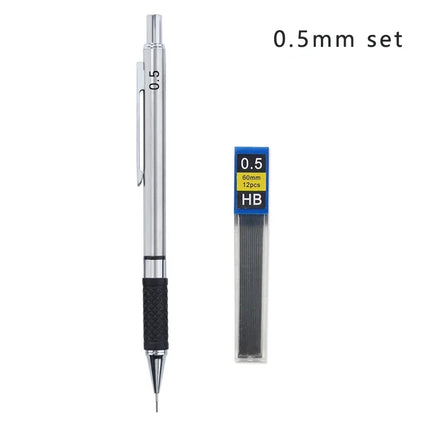 Metal Mechanical Pencil Set with Pencil Grip, Leads Art Drawing Student Office Supplies 0.5/0.7/0.9/2.0mm Automatic Pencil