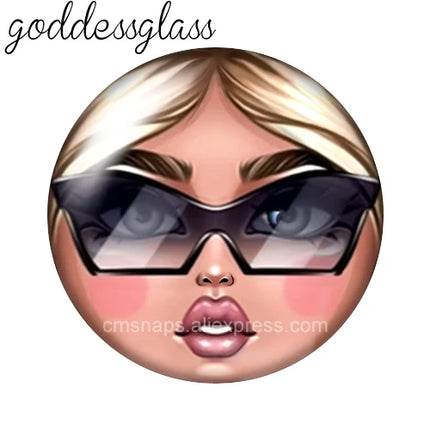 Matryoshka Doll Face Girl Sunglasses 12mm/18mm/20mm/25mm Round photo glass cabochon flat back Making findings Jewelry