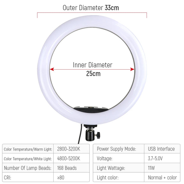 13Inch 33CM RGB Selfie Ring Light Photography Fill Lighting LED Ring Lamp for Video Recording Live Broadcast Selfie LED Lamp