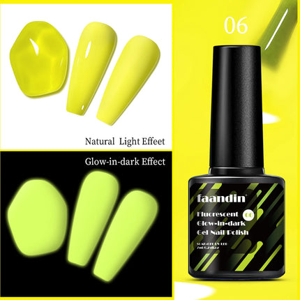 Faandin 7ml 1 Bottle, Trendy, Colorful, Luminous Gel Nail Polish, a Must-Have Item for Proms, Nightclubs, and Parties, a Halloween Essential, Durable, Strong, Not Easy to Fade, Easy to Apply, Removable Fluorescent Nail Polish