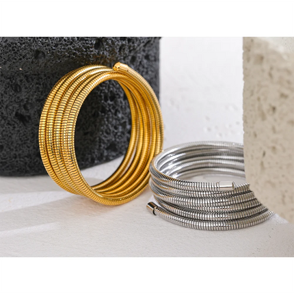 Yhpup Stainless Steel Stackable Multi-Layer Wrap Arm Bracelet Bangle Metal Elastic Waterproof Fashion Unisex Jewelry Men Women