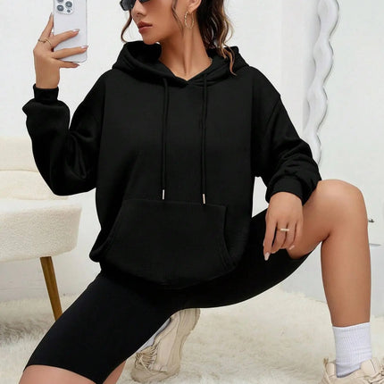 Solid Color Hoody For Female Autumn Fashionable Clothing Casual Fleece Pocket Hoodies Multicolor Unisex Women Streetwear