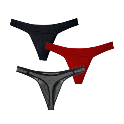 3PCS/Set Low Waist Men Seamless Cotton Thongs and G Strings Breathable U Convex Pouch Bikini Underwear Plus Size