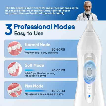 Mornwell Water Flosser Teeth Picks 6 Jets 3 Modes Portable Cordless D52 Water Floss For Teeth Cleaner IPX7 Waterproof Oral Picks