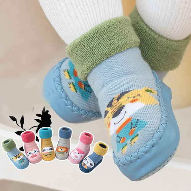 Toddler Indoor Sock Shoes Newborn Prewalker Kids Winter Thick Terry Cotton Baby Girl Sock Rubber Sole Infant Cartoon Funny Sock