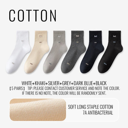 MiiOW 100% Pure Cotton Socks Men Business Dress Long Sock Black White Breathable Sport Sock Antibacterial Anti Odor Crew Socks