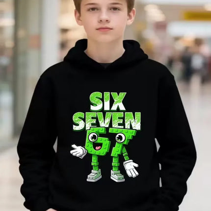 Boy Fleece Hooded Sweatshirt Autumn Six Seven 67 Number Print Children's Hoodies Kid Casual Fashion Current Long Sleeve Top
