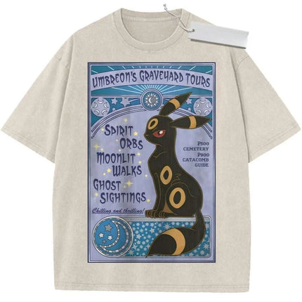 T Shirt Sports T Shirt Short Sleeve T Shirt Black Unisex Pure Cotton Washed Vintage Pokemon Anime Espeon Print