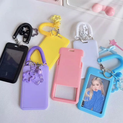 Cute Colorful ID Card Holder Clear Acrylic Star-Shaped Retractable Holder Keychain Design Keychain Holder Campus ID