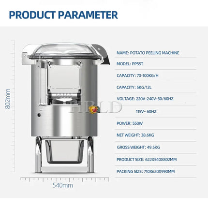 Electric Commercial Stainless Steel Potato Cleaning Machine Fully Automatic Carrot Peeler for Kitchen Use