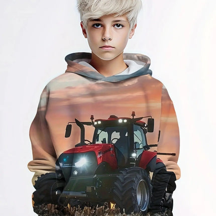 Children's Clothing Hoodies Long Sleeve Kid Clothes Boys Cartoon Children's Fashion Tractors Print Girls Summer Clothes Boy Tops