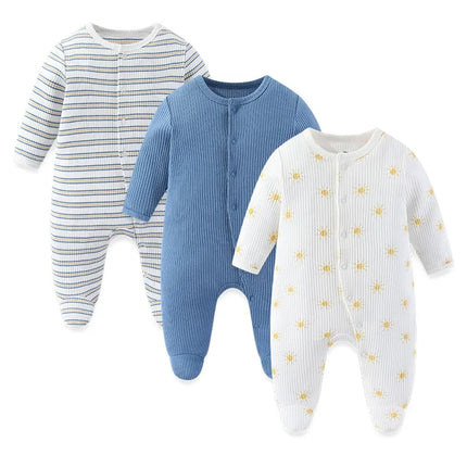 Kiddiezoom 3 Pcs/Lot Autumn Winter Long Sleeve Casual Sweet Baby Girl Romper 100%Cotton Soft Newborn Jumpsuits Clothes