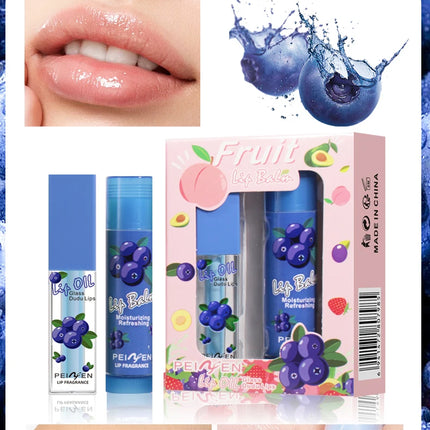 2PCS Lip Oil Lip Balm Set All-Day Long-Lasting Moisturizer Lip Care Plumps Lips Reduces Lip Lines Lipstick & Nourishment