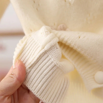 Spring Autumn New Children's Versatile Knitted Coat for Girl Baby Warm Cardigan Cute Rabbit Bow-tie School Outer Sweater HY07251