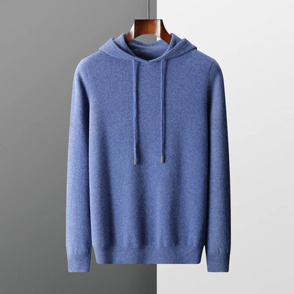 MVLYFLRT Men's 100% Merino Wool Sweater Hooded Collar Knitted Pullover Sweatshirt Autumn Winter Casual Large Tops Long Sleeved