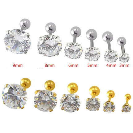 1 piece Stainless steel 4 Prong Zircon Ear Studs Earrings For Women/Men Tragus Cartilage Standard Lobe Daith Piercing Jewelry