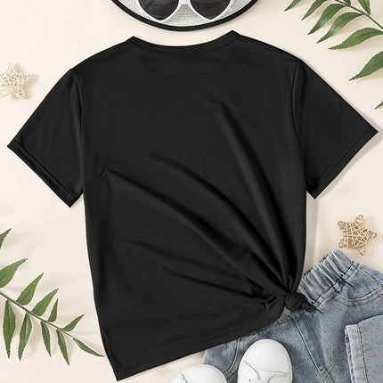 Summer Baby Girl Black Clothes Kid Girls Casual Colorful Heart Printed T-shirts Children Fashion Crew Neck Short Sleeve Top