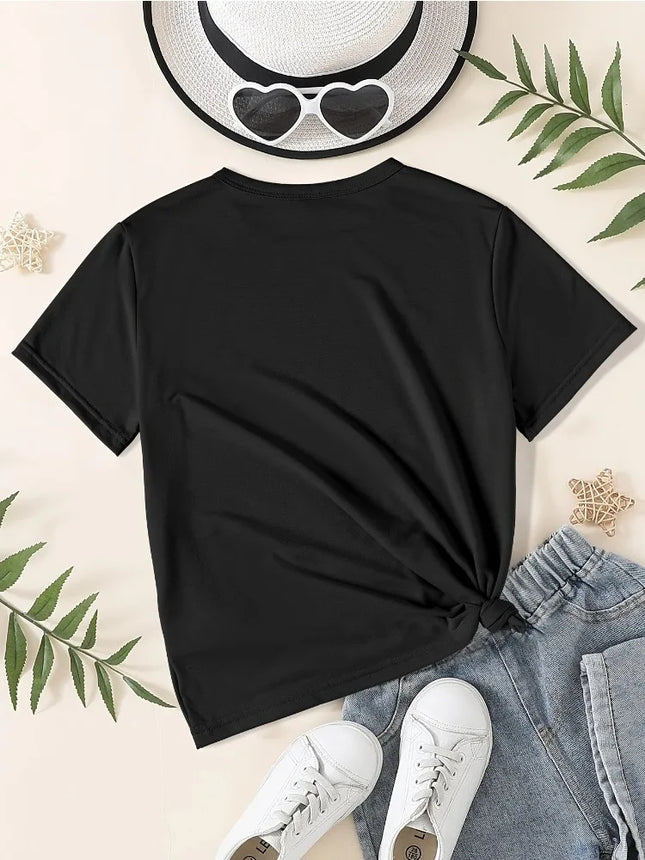 Summer Baby Girl Black Clothes Kid Girls Casual Colorful Heart Printed T-shirts Children Fashion Crew Neck Short Sleeve Top