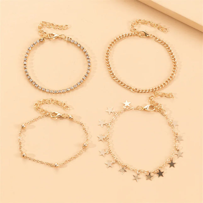 4pcs/set Seaside Star Anklet Set – A 4-Piece Alloy Foot Chain Collection for Sun-Kissed, Effortlessly Sexy Vibes.