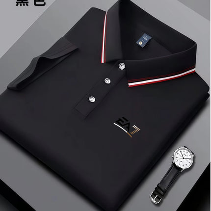 Men's summer trendy polo shirt, EA7 letter printed short sleeved striped collar, summer breathable casual business top