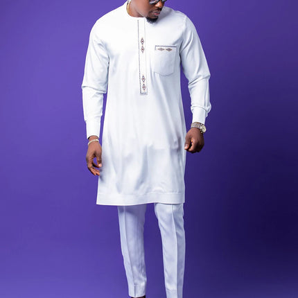 New Dashiki Men's Set Grey Round Neck Long Sleeve Luxury Brand Men's Suit Casual Slim Fit Men's Set Wedding Evening Suit
