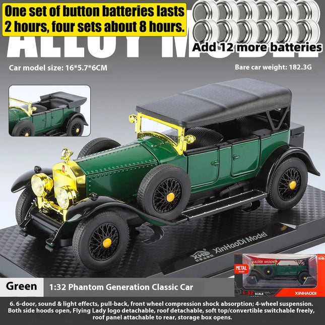 1:32 Rolls Royce Phantom I Alloy Metal Diecast Model Car High Simulation Decoration Display Ornaments With Sound And Light Gifts