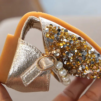 Summer Girls Shoes Bead Mary Janes Flats Fling Princess Shoes Baby Dance Shoes Kids Sandals Children Wedding Shoes Gold