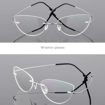 1.61 index Lens Frameless Cat Eye Myopia Eyeglasses Ultralight Rimless Blue Light Blocking Prescription Glasses -0.5 -0.75 to -6