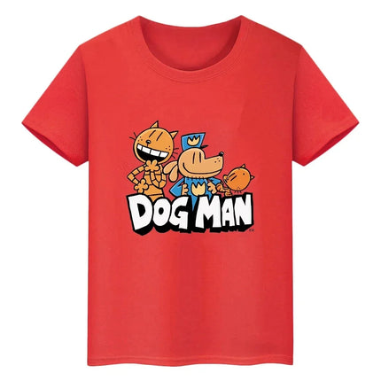Dog Man Print Kawaii Anime Children Casual Short Sleeved Cotton T-shirt Top Baby Tee Summer Fashion Kid T-shirt Boy Girl Clothes