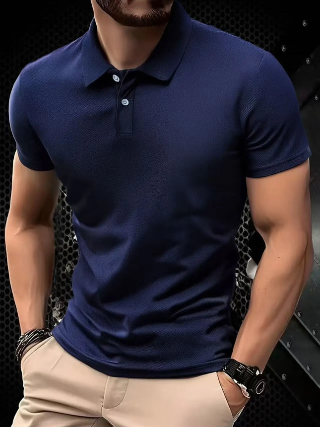 2025 Summer Men's Solid Color Polo Shirt Short Sleeve Collar Button T-shirt Men's Casual Street Wear Lightweight Jogging Top Bre