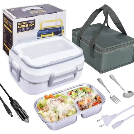 Portable Car-mounted Household Two-in-one Electric Heated Lunch Box 220V/110V Stainless Steel Liner Heated Lunch Box Set
