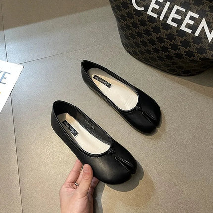 Women Black Tabi Ninja Shoes Woman Microfiber Leather Comfy Flats Split Toe Slippers Soft Bottom Loafers Ladies Moccasins 35-40