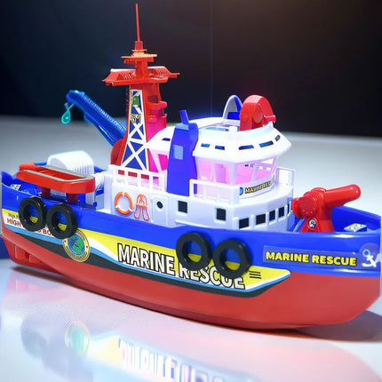 Children's Sprinkler Electric Boat Bathing Toy Rescue Model Fire Boat LED 3-6 Year Old Puzzle Toy with Light and Music