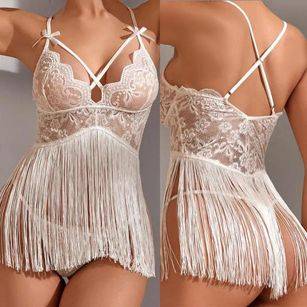 erotic bra sets lingerie Tassel mesh perspective hollow out lace sexy design sexy hot underwear women crotchless lingere set