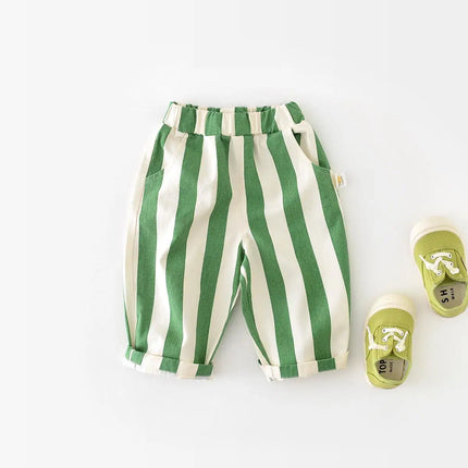 Spring Autumn Children Loose Striped Casual Pants Baby Pockets boys girls Pants Kids Outdoor Cotton Trousers Toddler Costume
