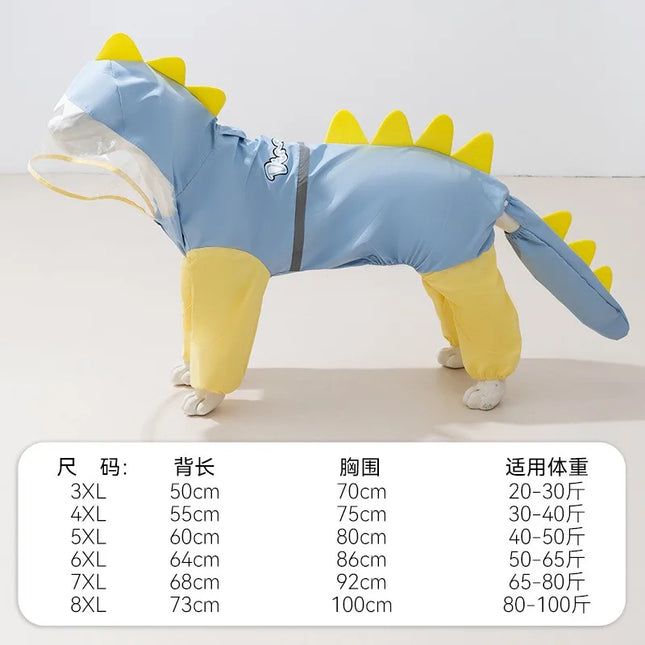 Large Dog Dinosaur Raincoat Golden Retriever Four-Legged Waterproof Clothes Pet Summer All-Inclusive with Tail Stereo Rain Poncho