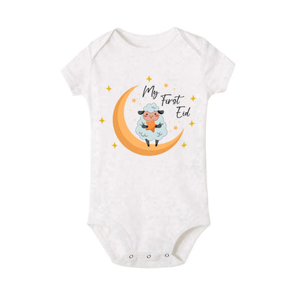 My First Eid Printed Baby Romper Newborn Islamic Muslim Holiday Outfit Eid Ramadan Infant Short Sleeve Romper Toddler Jumpsuit