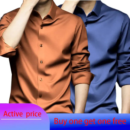 6XL Mens dress black shirts long-sleeved Office Wear Oversize wrinkle-proof non-ironed solid color business casual ice silk