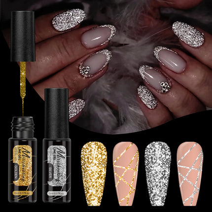 1/2pcs 5ml Reflective Glitter Liner Gel Polish Gold Sliver Sparkling Lines DIY Nail Art Painting Gel Semi Permanent UV Gel