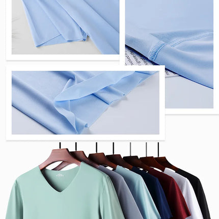 4Pcs Summer Ice Silk Men T-Shirt Vest Men's No Trace Sports Short Sleeve T-shirt Solid V-neck Tees Quick Dry Shirt Tops Fitness