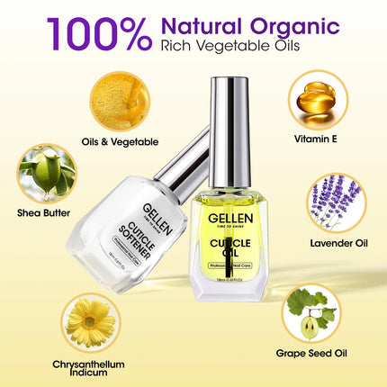 GELLEN Nail Polish Set 18ml 4PCS Kit Base Coat Top Gel Cuticle Softener Oil Salon Quality Manicure Pedicure Valentines Gift