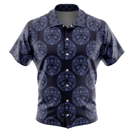Transmutation Circle Fullmetal Alchemist Button Up Hawaiian Shirt Fashion Trend Breathable Loose Versatile Casual Sports Summer Men