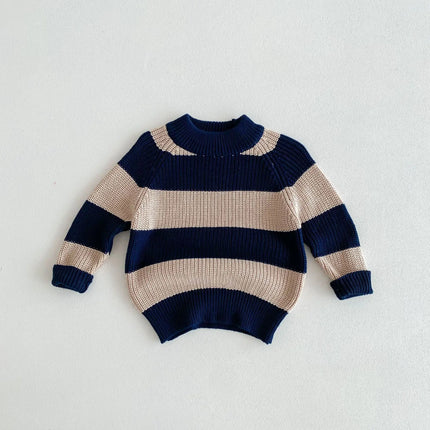 Cute Striped Newborn Baby Sweater Winter Children Teenage Kids SweateO-neck Warm Pullovers for Boys Wool Knitwear Casual Girls A