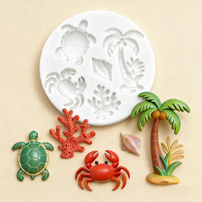 Sea Turtle Crab Coconut Tree Ocean Silicone Sugarcraft Mold Chocolate Cupcake Baking Mould Fondant Cake Decorating Tools
