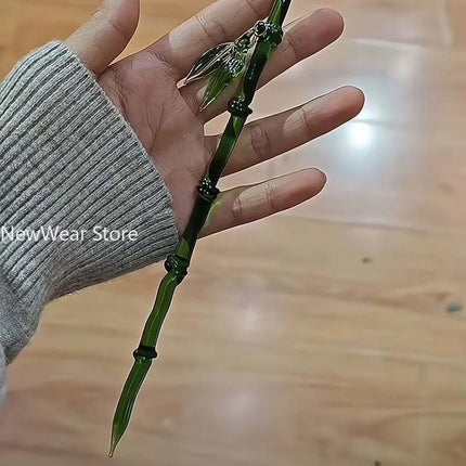 Chinese Style Hair Pin Green Resin Bamboo Leaf Vintage Hair Stick Elegant Gift for Women