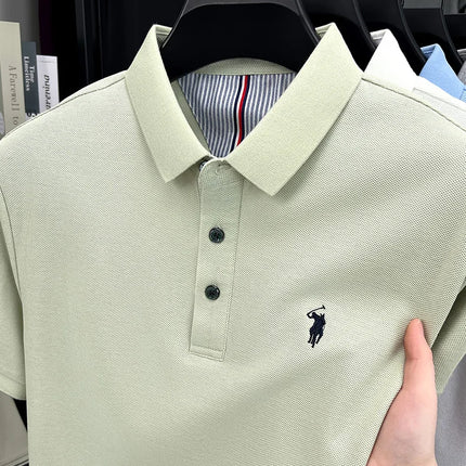 100% pure cotton high-end brand men's short sleeve polo shirt, summer fashion, original pony embroidery, golf polo, casual T-shirt
