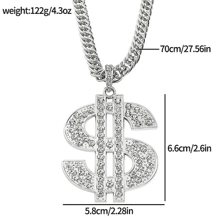 Men's Punk Hip Hop Silver Plated Pendant Necklace with Personalized Dollar Sign Rock Jewelry Rap Gift