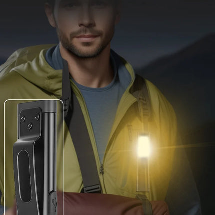 New Portable Aluminum alloy COB LED Flashlight with Magnetic Tail, USB Charging and Clip for Outdoor Work Light Hiking and campi